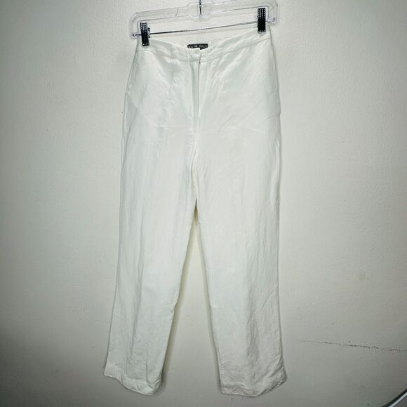 Kate Hill Petit White Linen High-Rise Flat Front Side Pockets Dress Pants 2P - Picture 7 of 14